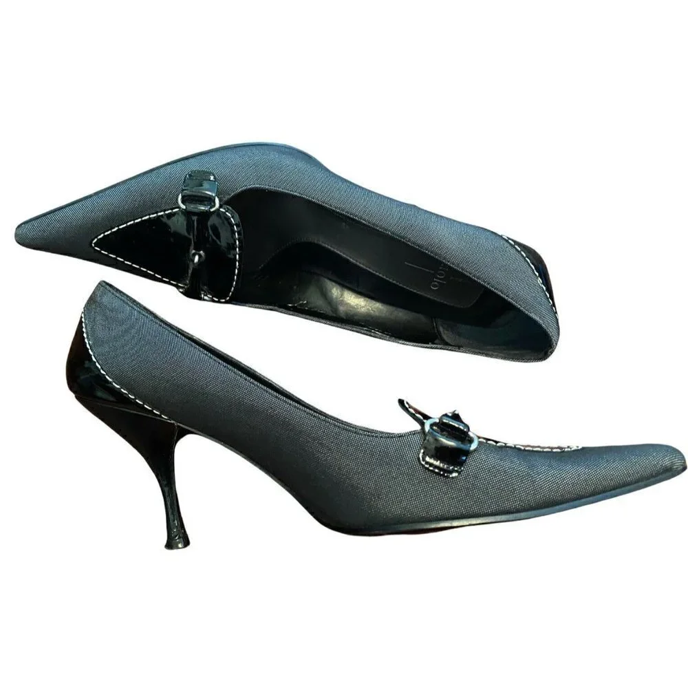 Linea Paolo Sz 9.5 Black Fabric Leather‎ Pointy Toe Women’s Pumps Heels